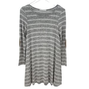 Potter's Pot Gray & White Stripe Elbow Patch Tunic Top Women's Size Small